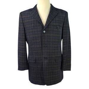 Venturo Black Brown Blue Lined 3 Button Sport Coat Jacket Blazer EU 50 US 20